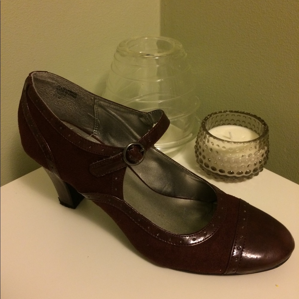 Mary Jane Heels in Wine/Burgundy